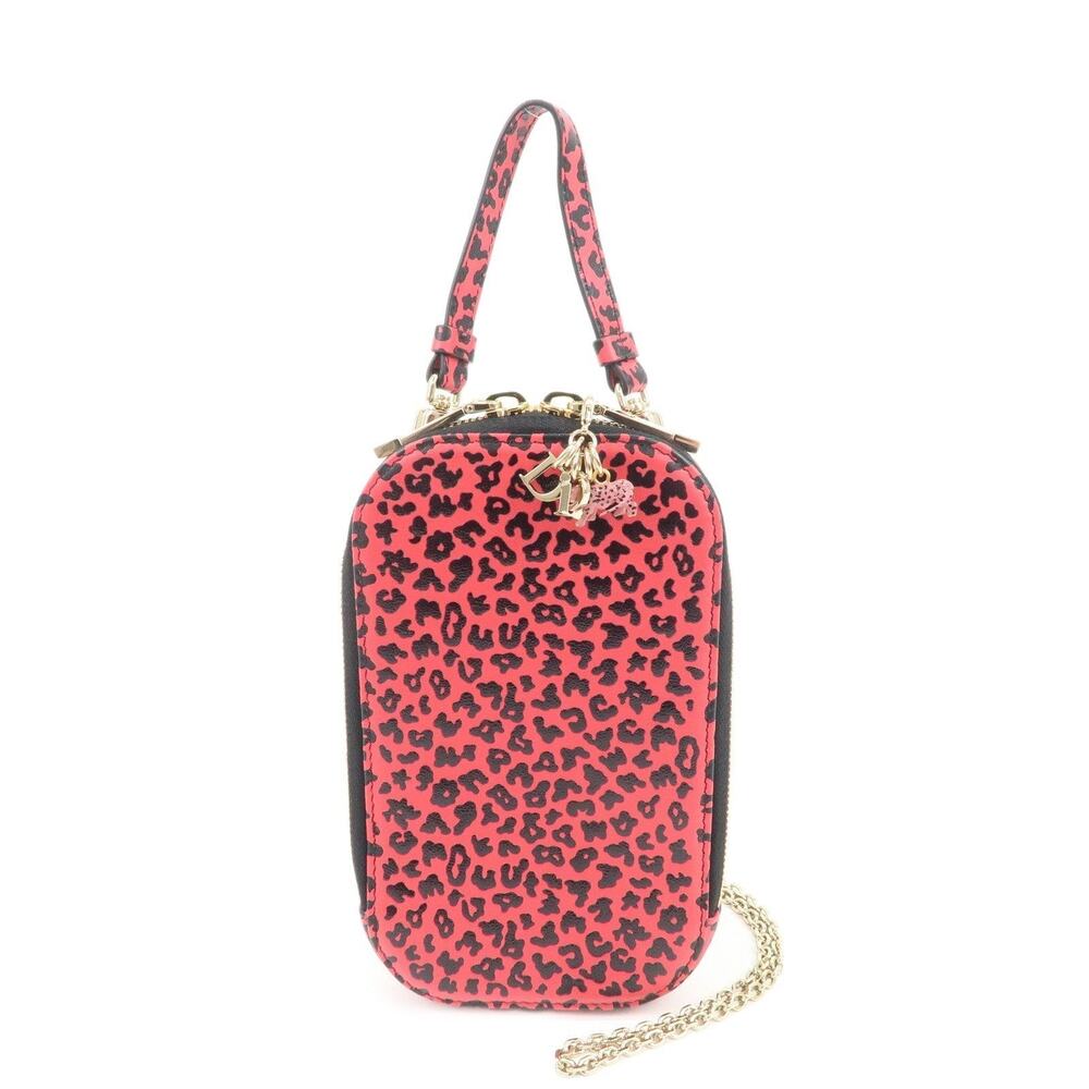Christian Dior Lady Dior Leopard Print Calfskin Phone Case Red